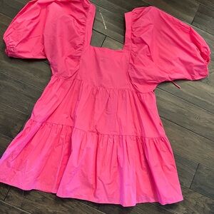 Bright Pink Puff Sleeve Dress